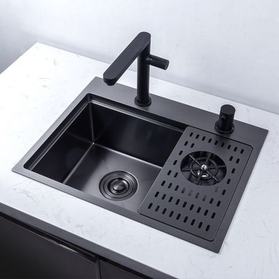 Black PCD Cup Rinser Sink Stainless Steel Handmade 16 Gauge Single Bowl 50x40